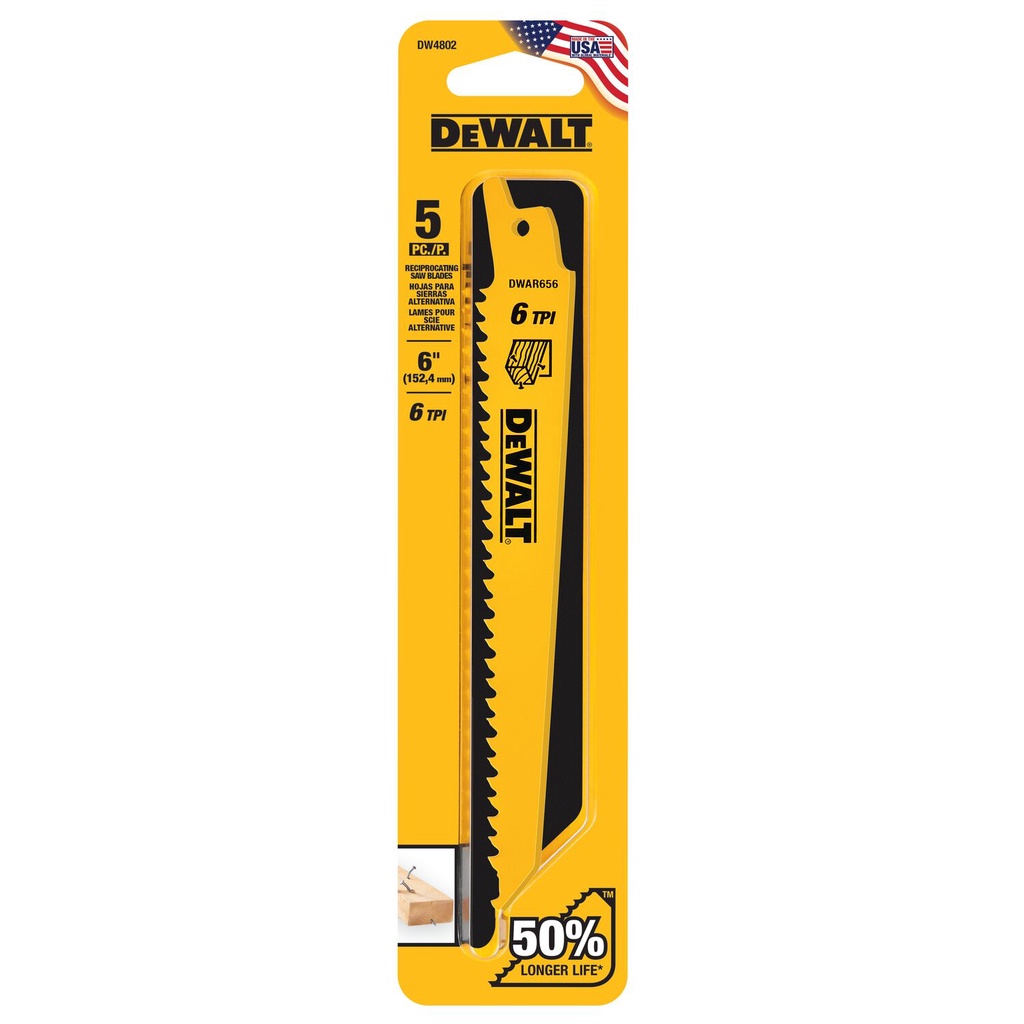 ใบเลื่อยชักตัดไม้ 6 นิ้ว 6 ฟัน No.DW4802 DEWALT (5 ใบ/แพ็ค)