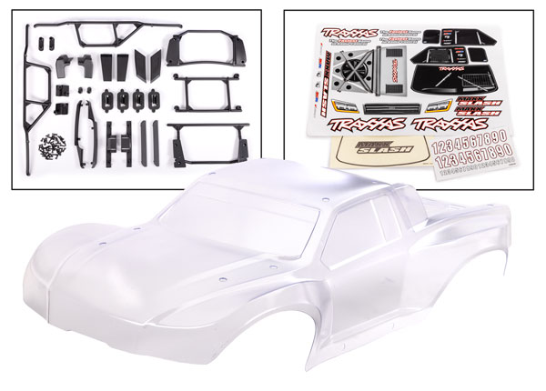 10211 Body, Maxx Slash® (clear, requires painting)/ window masks/ decal sheet (includes body support, body plastics, latches, & hardware for clipless mounting)