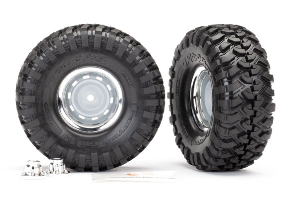 8166 Tires and wheels, assembled, glued (1.9' chrome wheels, Canyon Trail 4.6x1.9” tires) (2)/ center caps (2)/ decal sheet (requires #8255A extended stub axle)