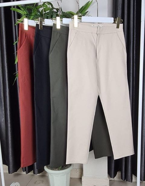 กางเกงขายาวผู้หญิงเอวสูง 7 ส่วน ซิปหน้า ผ้าดับเบิ้ลซาติน ยืด หนา นิ่ม น่ารัก