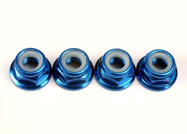 4147X Nuts, 5mm flanged nylon locking (aluminum, blue-anodized) (4)