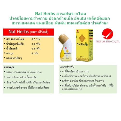 Nat Herbs สมุนไพรบรรเทาอาการปวดเมื่อยตามร่างกาย สารสกัดจากไพล 30มล. ปวดกล้ามเนื้อ อักเสบ เคล็ดขัดยอก สมานแผลสด แผลเปื่อย ผื่นคัน แมลงกัดต่อย ปวดศีรษะ ไพล น้ำมันไพล