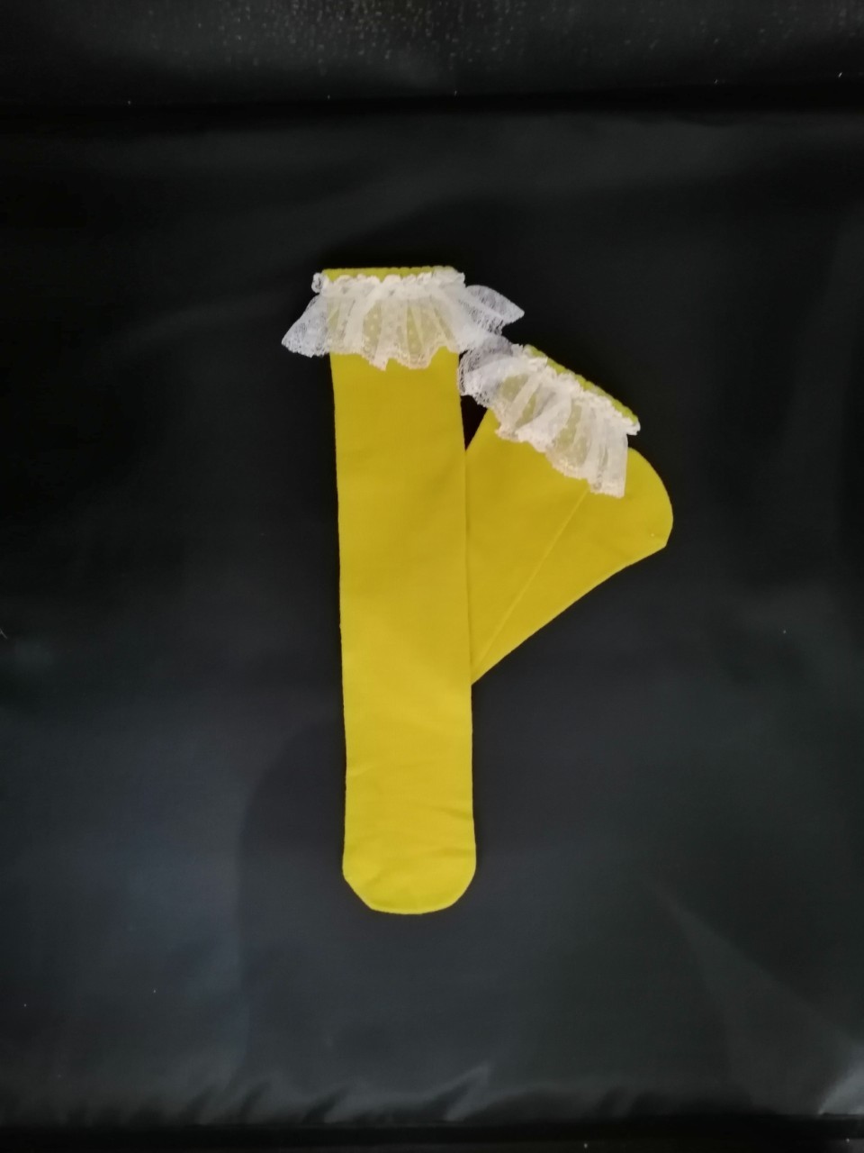 ถุงเท้าเด็ก(มีหน้าร้านอยู่รัชดา)M092สีเหลือง มีระบายตรงปลายเข่า