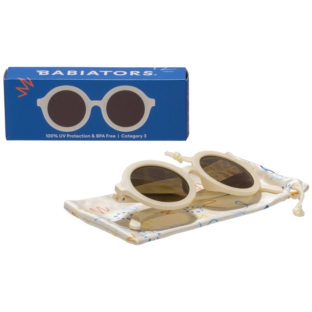 Babiators แว่นตากันแดดรุ่นใหม่ Sweet Cream Euro Round พร้อมถุงผ้า และผ้าเช็ดเลนส์ รุ่นกลม สีครีม 3-5y