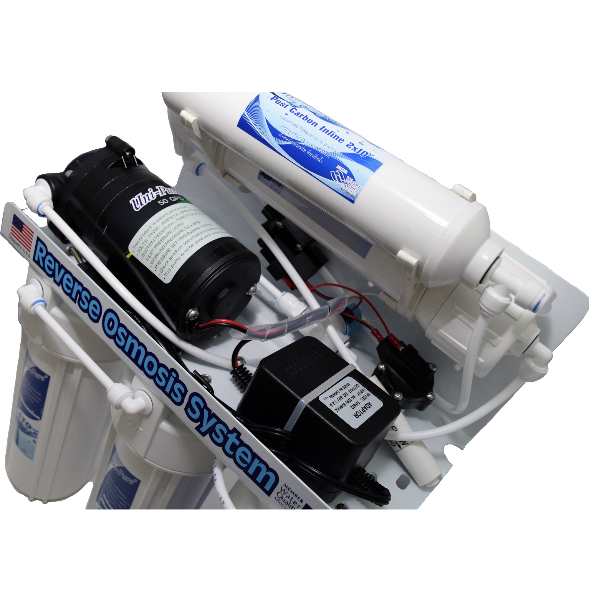 Uni Pure เครื่องกรองน้ำระบบ RO ยูนิเพียว 50 แกลอนต่อวัน กล่องสีฟา (ถังไฟเบอร์)