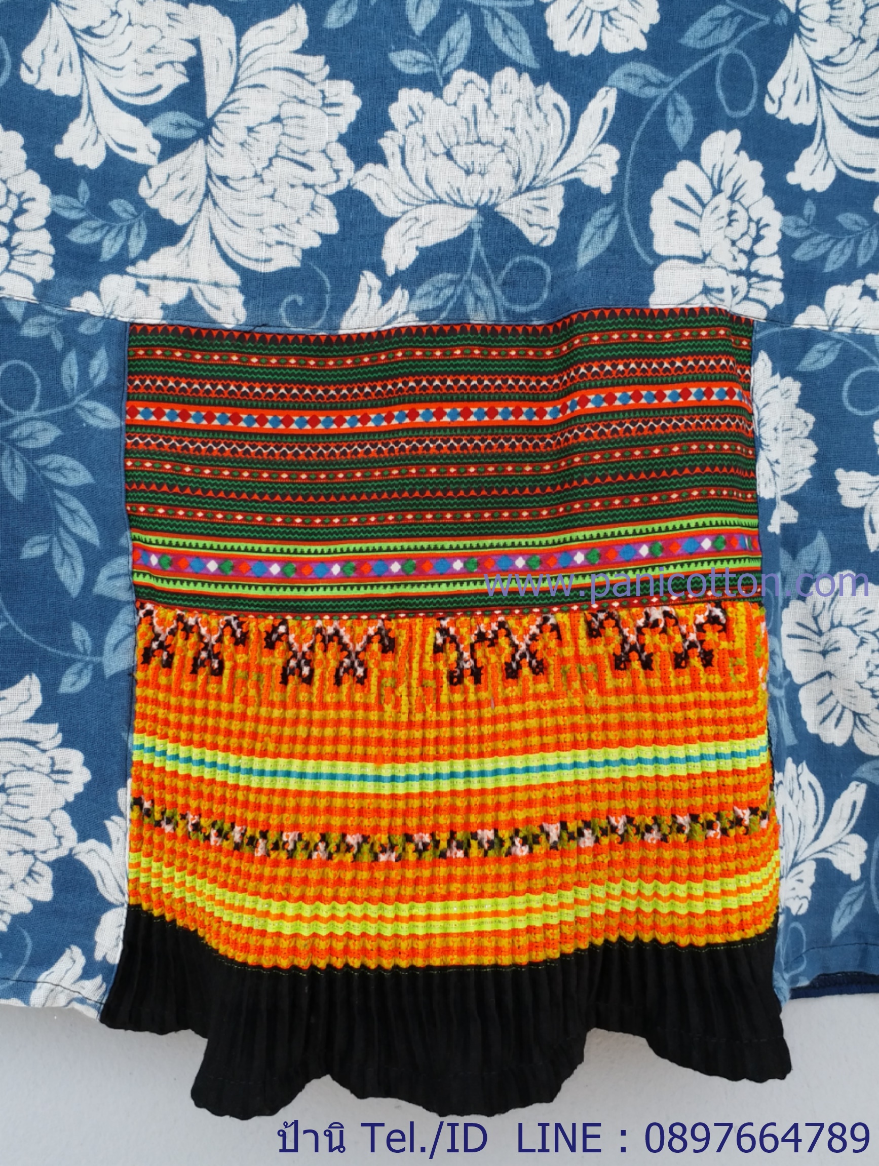 เสื้อผ้าสาลู2ชั้น ลายดอกแต่งผ้าชาวเขา