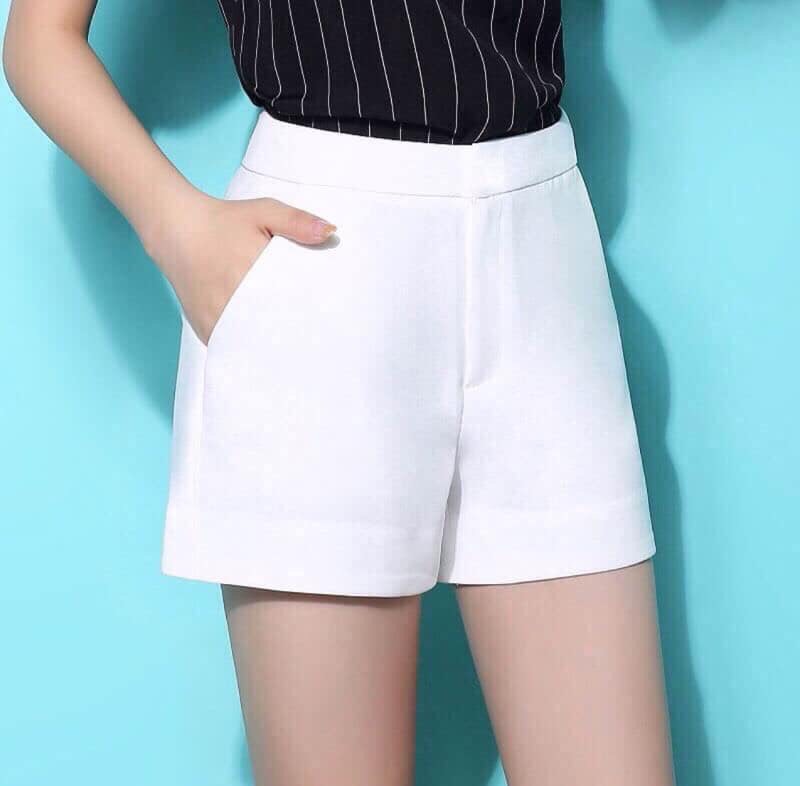 กางเกงขาสั้นผู้หญิง เอวสูง 1 ตะขอหน้า ซิปหน้า ผ้าดับเบิ้ล ผ้าดี ผ้ายืด สวยน่ารัก