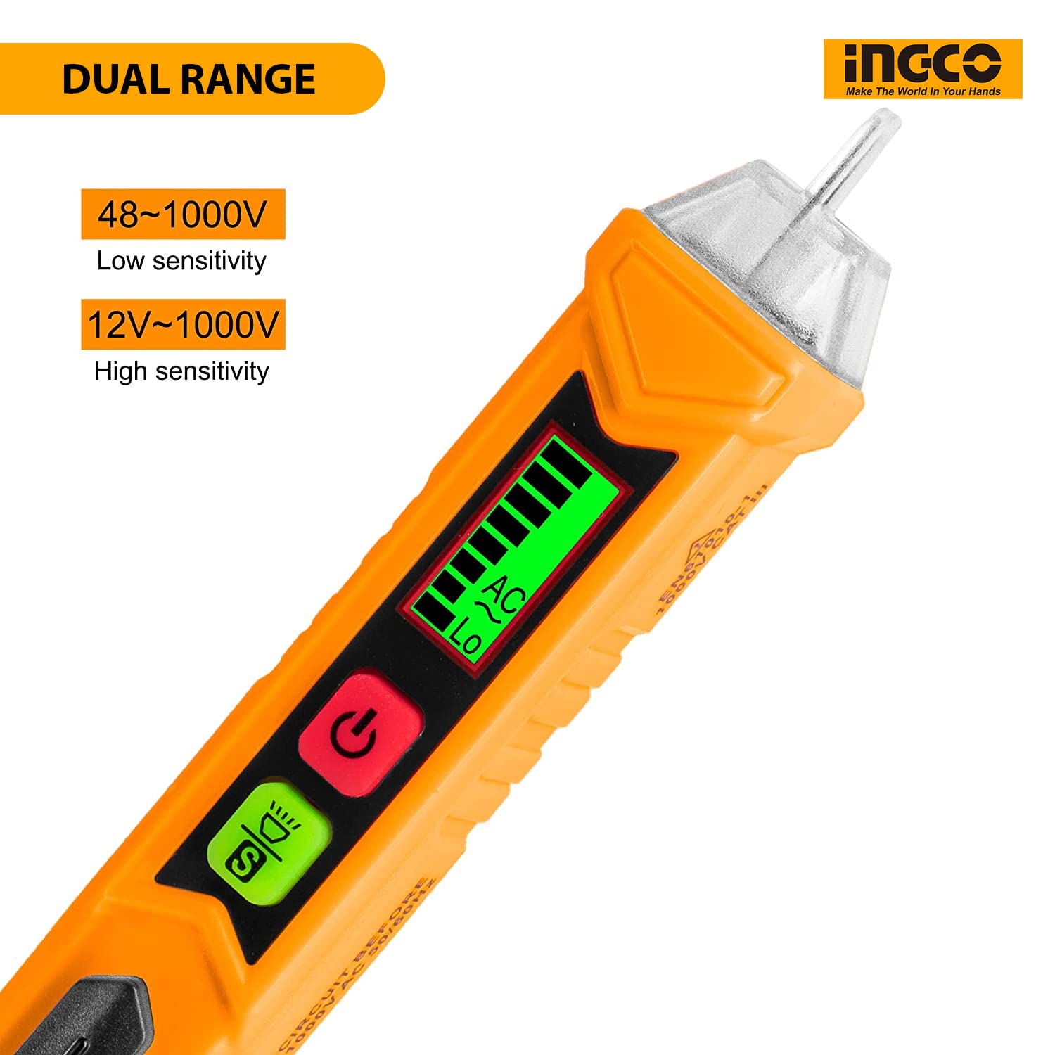 ปากกาวัดแรงดันไฟฟ้า (ไขควงลองไฟ) แจ้งเตือนด้วยแสงไฟและเสียง รุ่น VD10003 INGCO