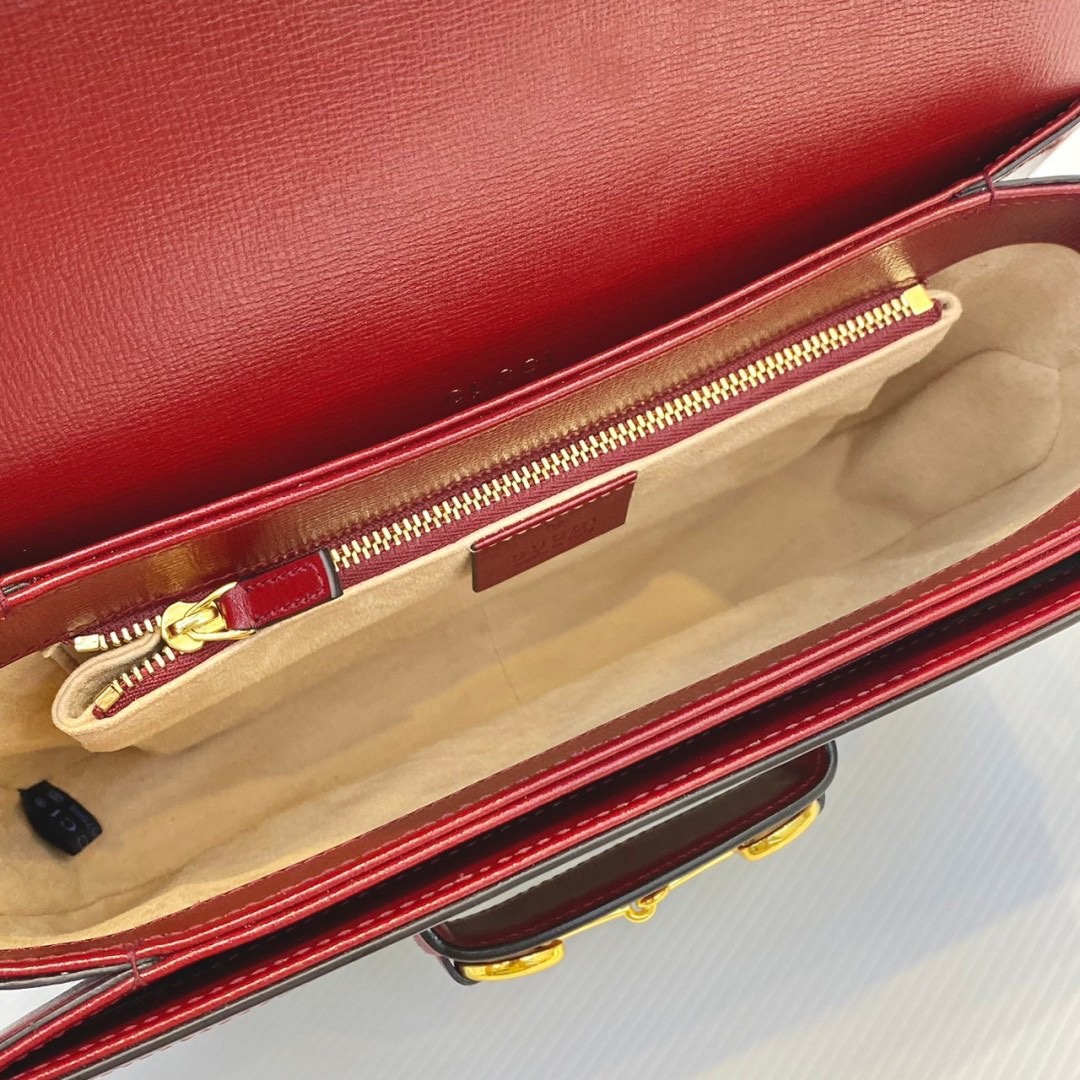 Gucci Horsebit 1995 มือสอง Shoulder Bag 'Beige/New Cherry Red แดง