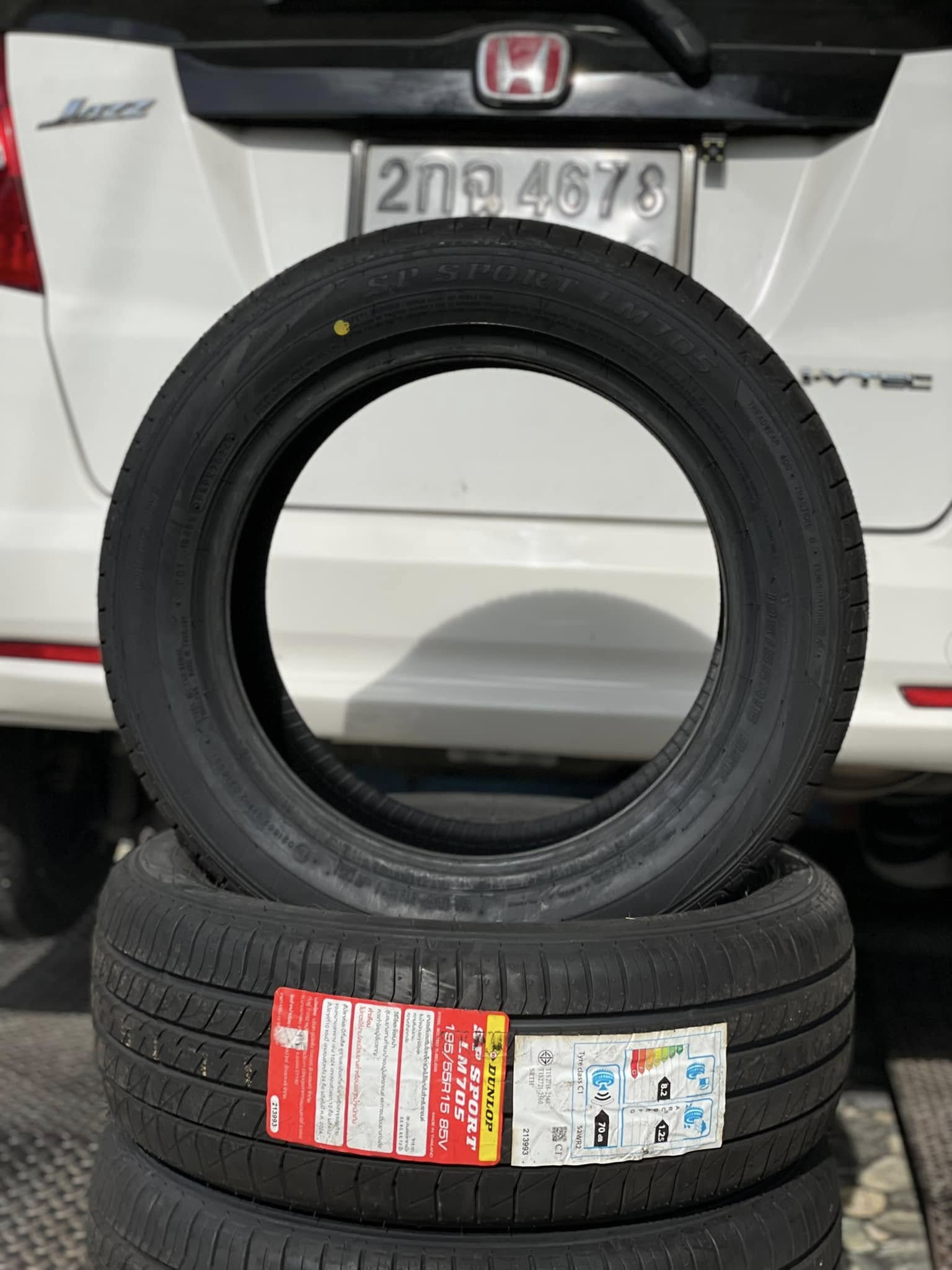 🛞❤️ #HONDA_JAZZ 🚘เปลี่ยนยาง 🛞🐘#DUNLOP_LM705_195/55R15 ❤️ 🛞 #บริการตั้งศูนย์ล้อ🛠