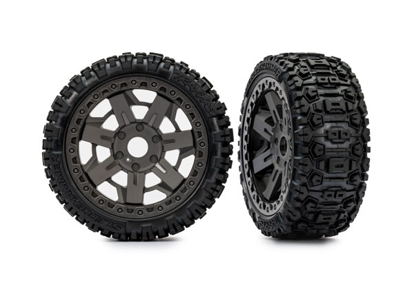 9073 Tires & wheels, assembled, glued (3.0" gray wheels, Sledgehammer® tires, foam inserts) (2)