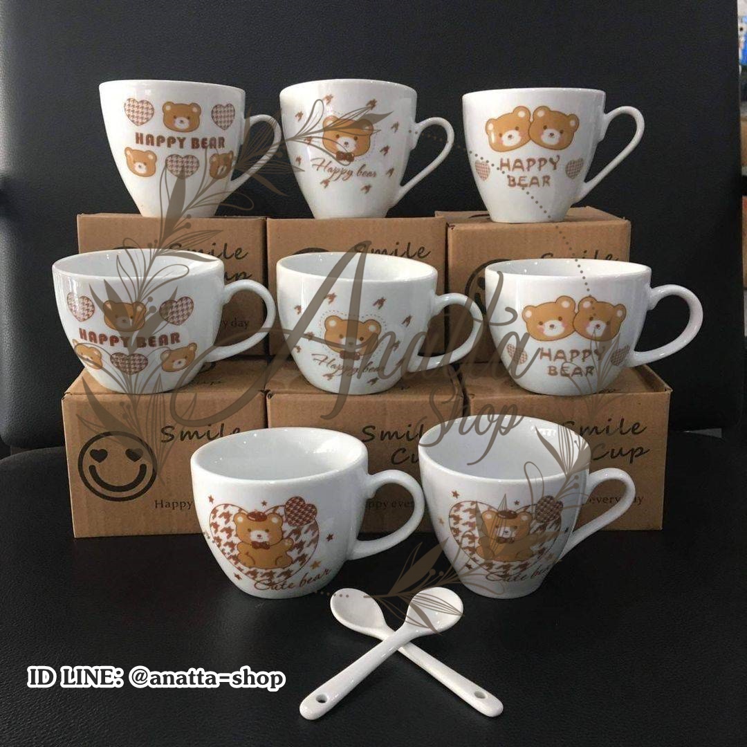 แก้วกาแฟเซรามิคพร้อมช้อนมีกล่องใส่