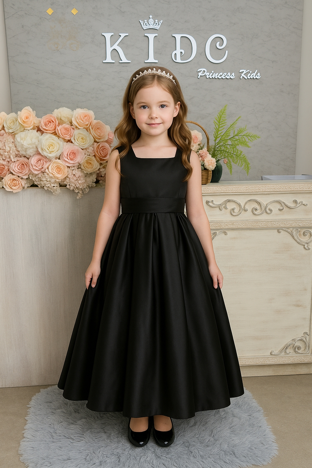 ชุดราตรีเด็ก ชุดเจ้าหญิง (*หน้าร้านอยู่รัชดา*)W19204 สีดำ กระโปรงยาว คอเหลี่ยม เรียบหรู