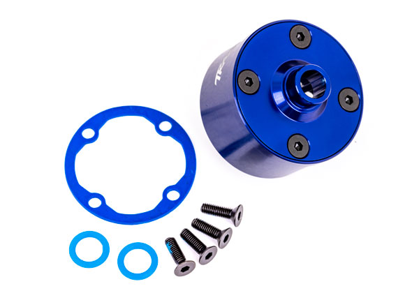9581X Carrier, differential (aluminum, blue-anodized)/ differential bushing/ ring gear gasket/ 3x10mm CCS (4)