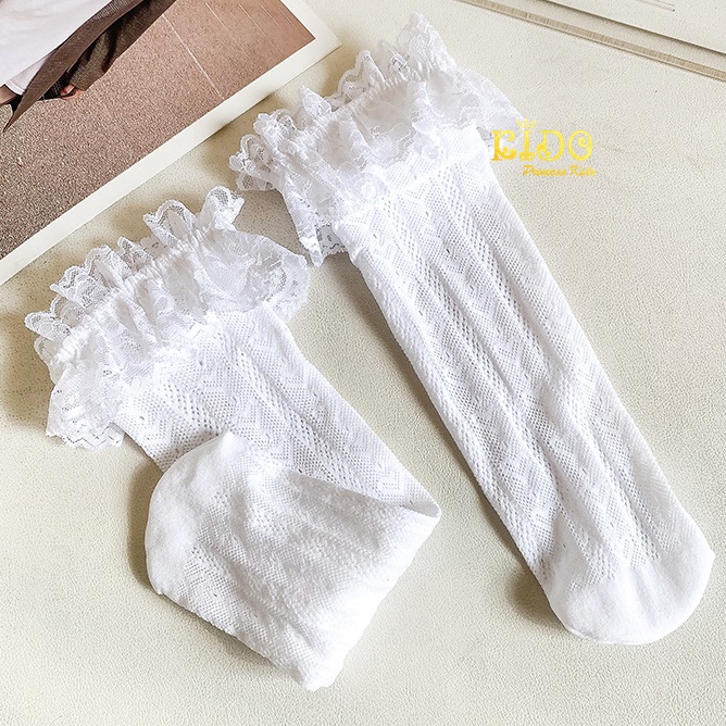 ถุงเท้าเด็ก ถุงเท้าผูใหญ่(มีหน้าร้านอยู่รัชดา)M228 สีขาว ลูกไม้ลายหัวใจ