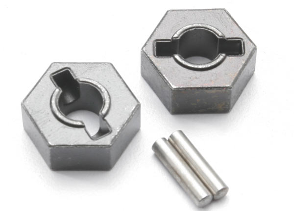 4954R Hex wheel hubs, steel (2)/ axle pins (2.5x12mm) (2)
