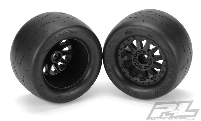 PRO-10116-15 Prime 2.8" (Traxxas Style Bead) Street Tires Mounted for Electric Stampede/Rustler Rear, Mounted on F-11 Black Rear Wheels
