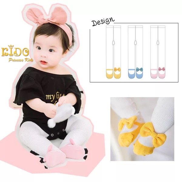 ถุงน่องเด็ก(หน้าร้านอยู่รัชดา)LG282 ถุงน่องเด็ก เป็นรูปโบว์ที่ปลายเท้า สีขาวโบว์ชมพู