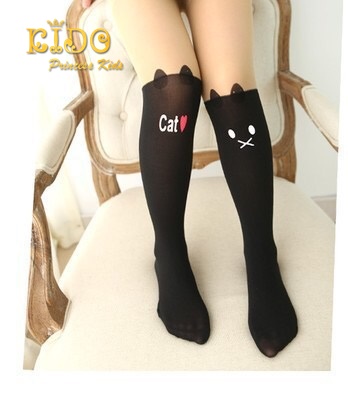 ถุงน่องเด็ก(หน้าร้านอยู่รัชดา)L6009C ครึ่งล่างสีดำลายแมวเหมียวน่ารัก ครึ่งบนสีเนื้อ