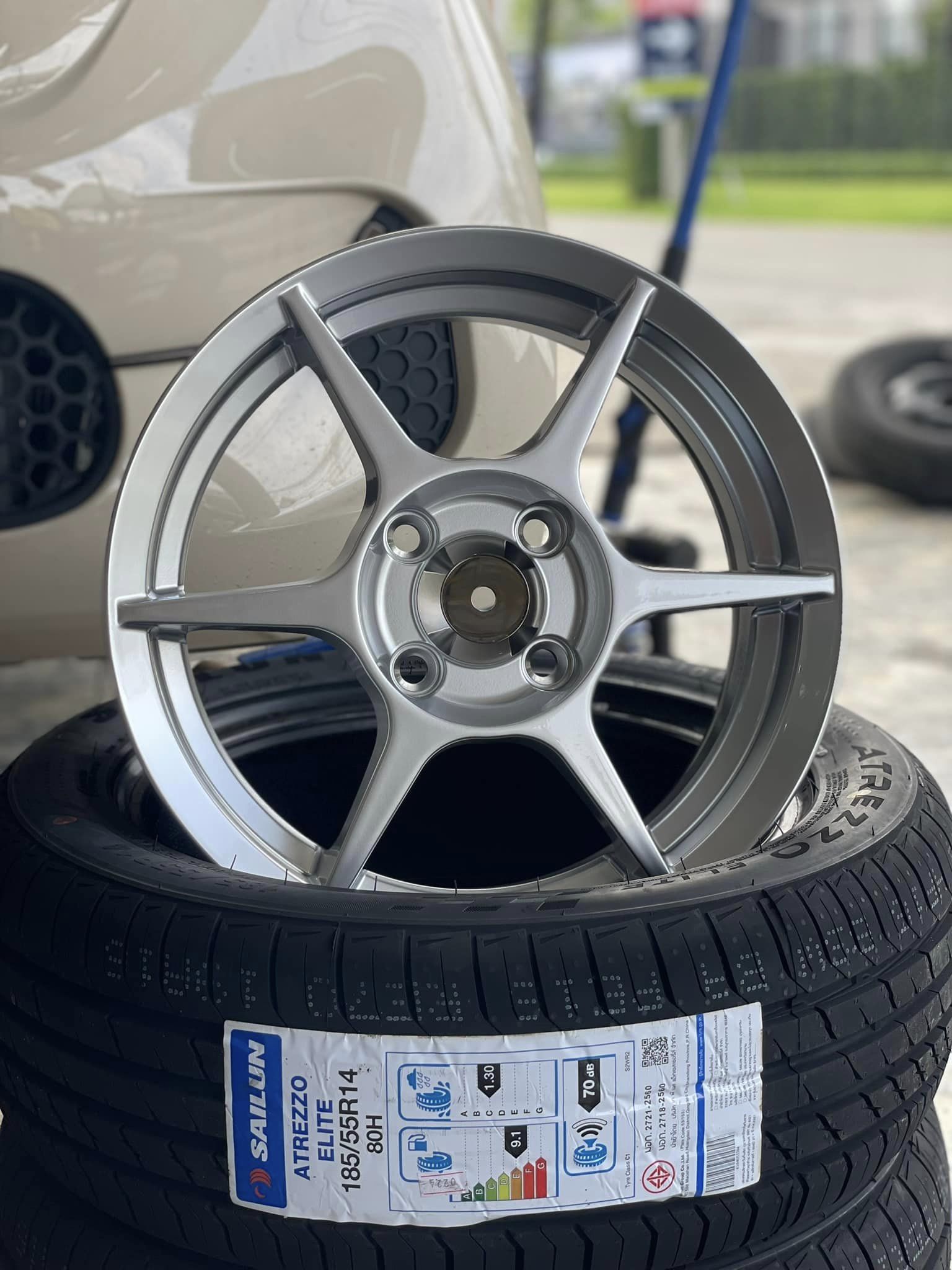 🚘 #Volt_City EV🛞 🛞 #SAILUN_ATREZZO ECO 185/55R14 ยางสปอร์ตคุณภาพดี 🛞 #ล้อแม็กซ์SSW Model204สีเทากันท14X5.5 ET38 4X100