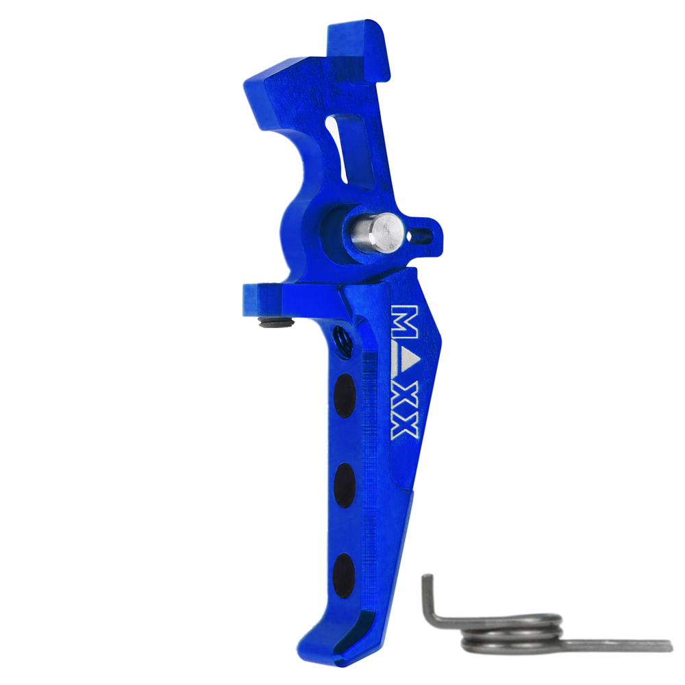 MX - TRG B CNC Aluminum Advance Speed Trigger Style E Blue สำหรับไกคอนแทกเท่านั้น ปรับตั้งระยะไกได้ (กรณีใช้กับไก SSS ต้องมีการปรับแต่งตำแหน่งเตะชุดอิเล็กทรอนิกส์)