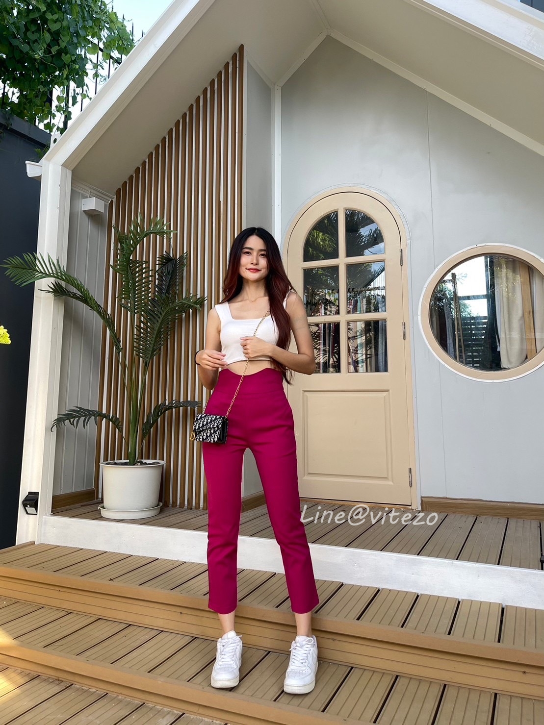 กางเกงขายาวผู้หญิง ขอบเอวโค้ง ซิปหลัง ผ้าดับเบิ้ล นิ่ม ยืด ใส่สบาย ไม่ร้อน