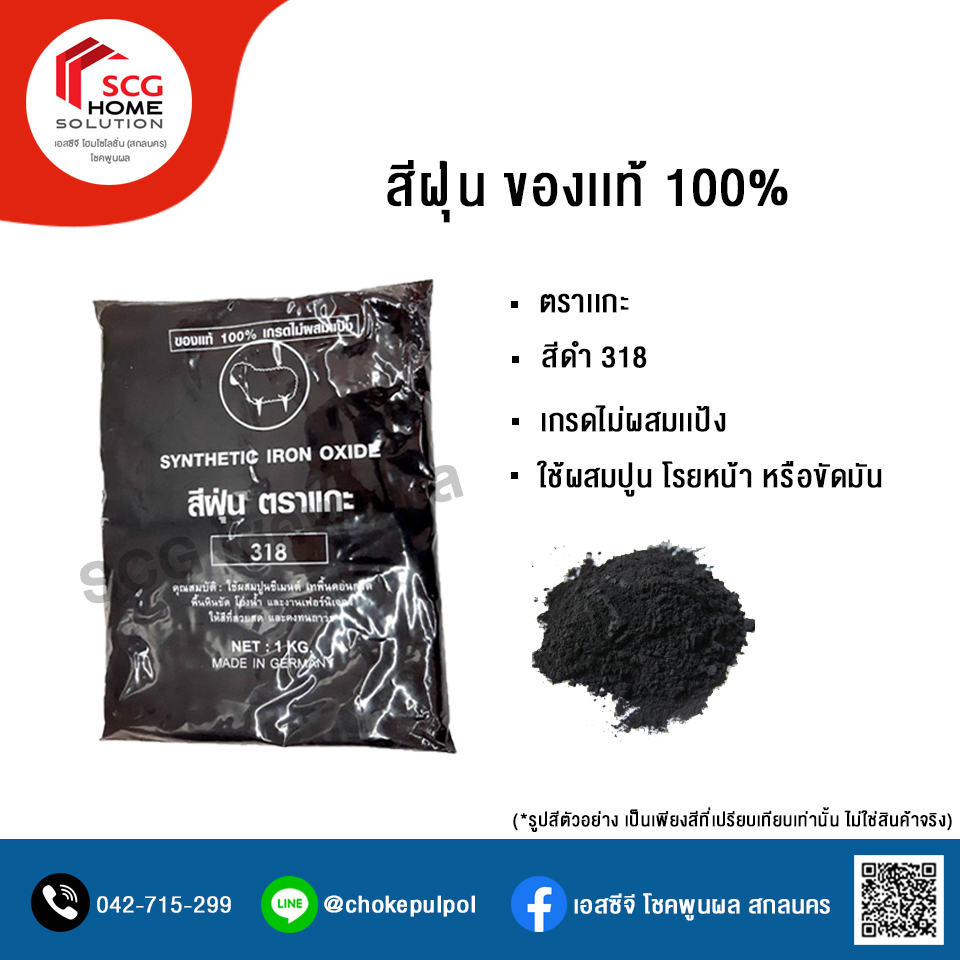 สีฝุ่นผสมปูน ตราเเกะ ของเเท้ 100% สีดำ 318 ขนาด 1 กิโลกรัม