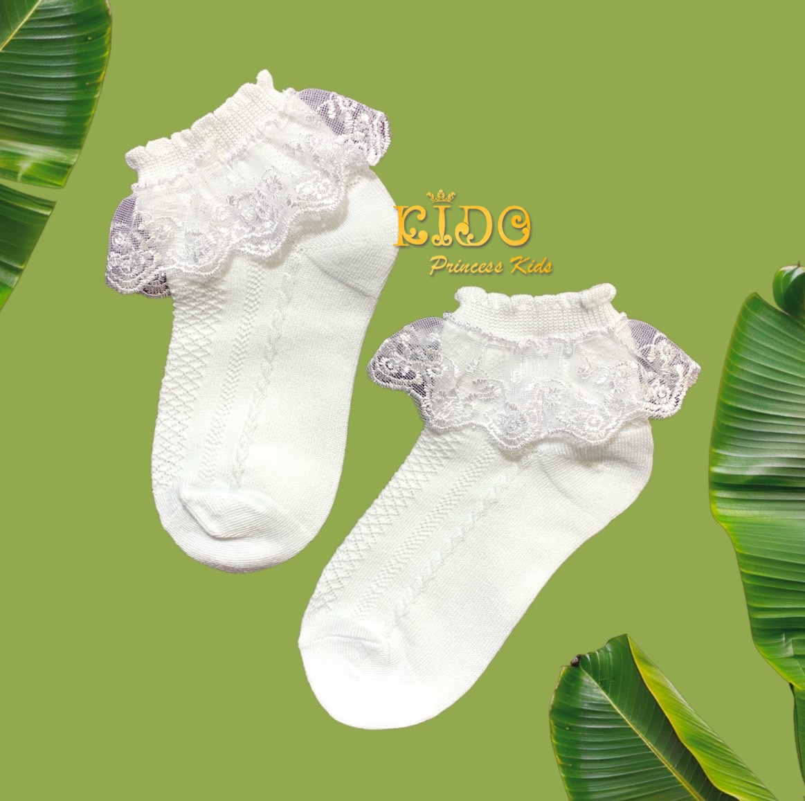 ถุงเท้าเด็ก(มีหน้าร้านอยู่รัชดา)S329 สีขาว ข้อเท้าลายลูกไม้ระบาย2ชั้น