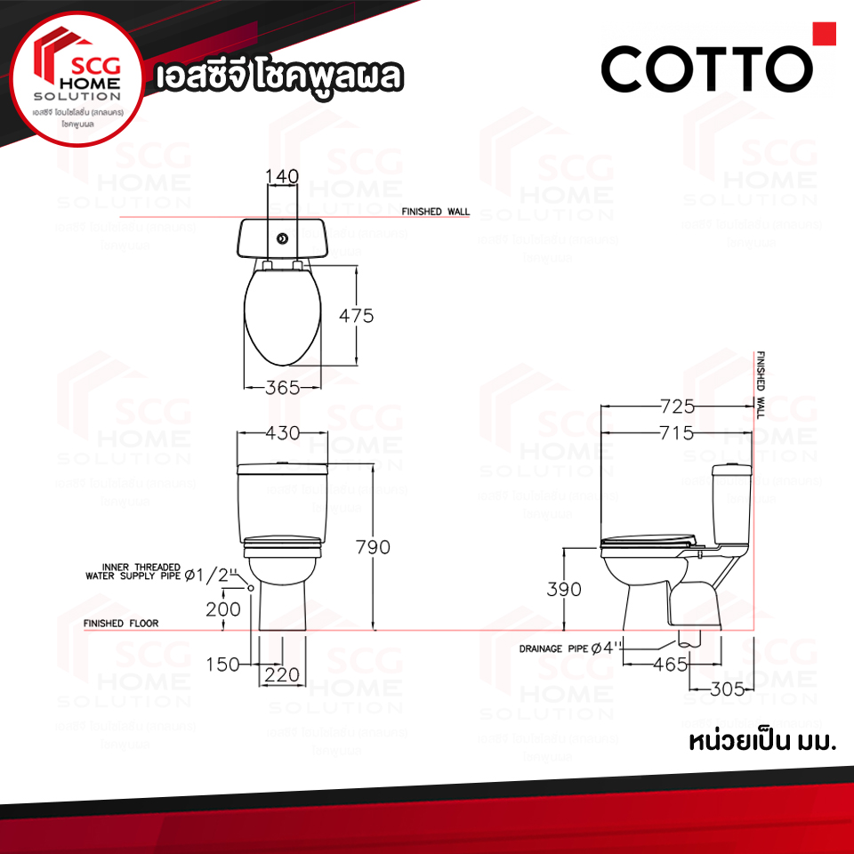 COTTO C13430 สุขภัณฑ์สองชิ้น RONDA 3/4.5 ลิตร (สินค้าต้องสั่งตรงกับร้านเท่านั้น รบกวนแอดไลน์สอบถามได้ที่ @chokepulpol)