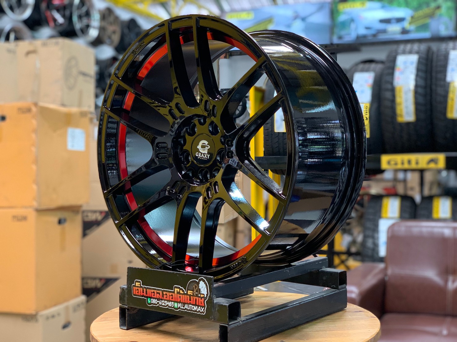 ล้อแม็กใหม่ขอบ18 งานHOF RacingWheel 5รู100 5รู114 กว้าง8.5สีดำขอบกลึงแดง