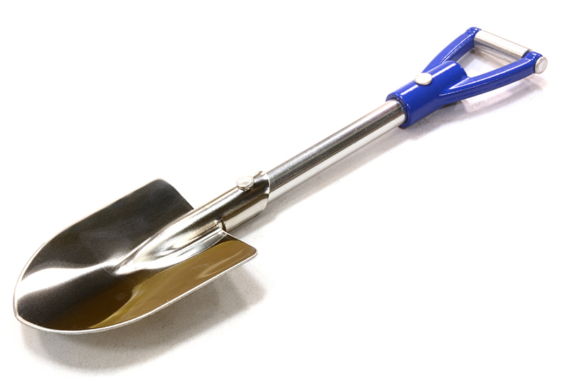INT-C26531BLUESILVER Realistic Scale Model Billet Machined D-Handle Utility Shovel 1/10 Size