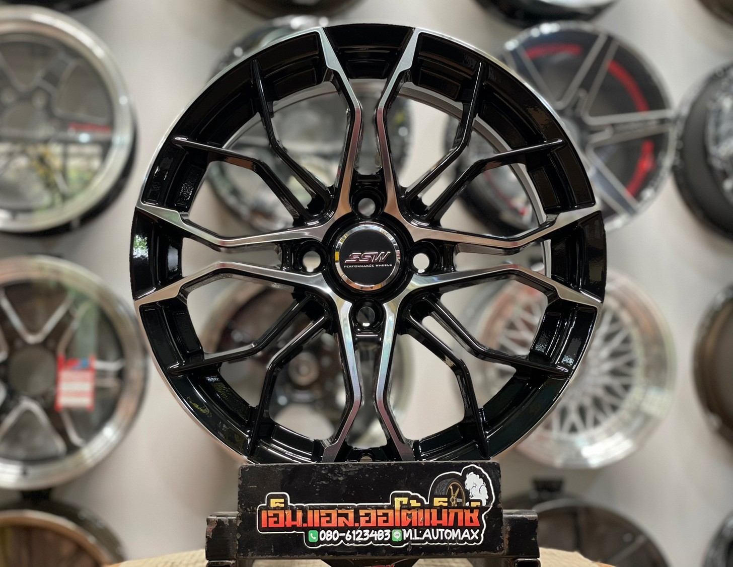 ล้อแม็กซ์ SSW S390 ล้อแม็กซ์ขอบ15 กว้าง6.5 ออฟ35 4รู100 สีดำหน้าเงา งานStamford Sport Wheel