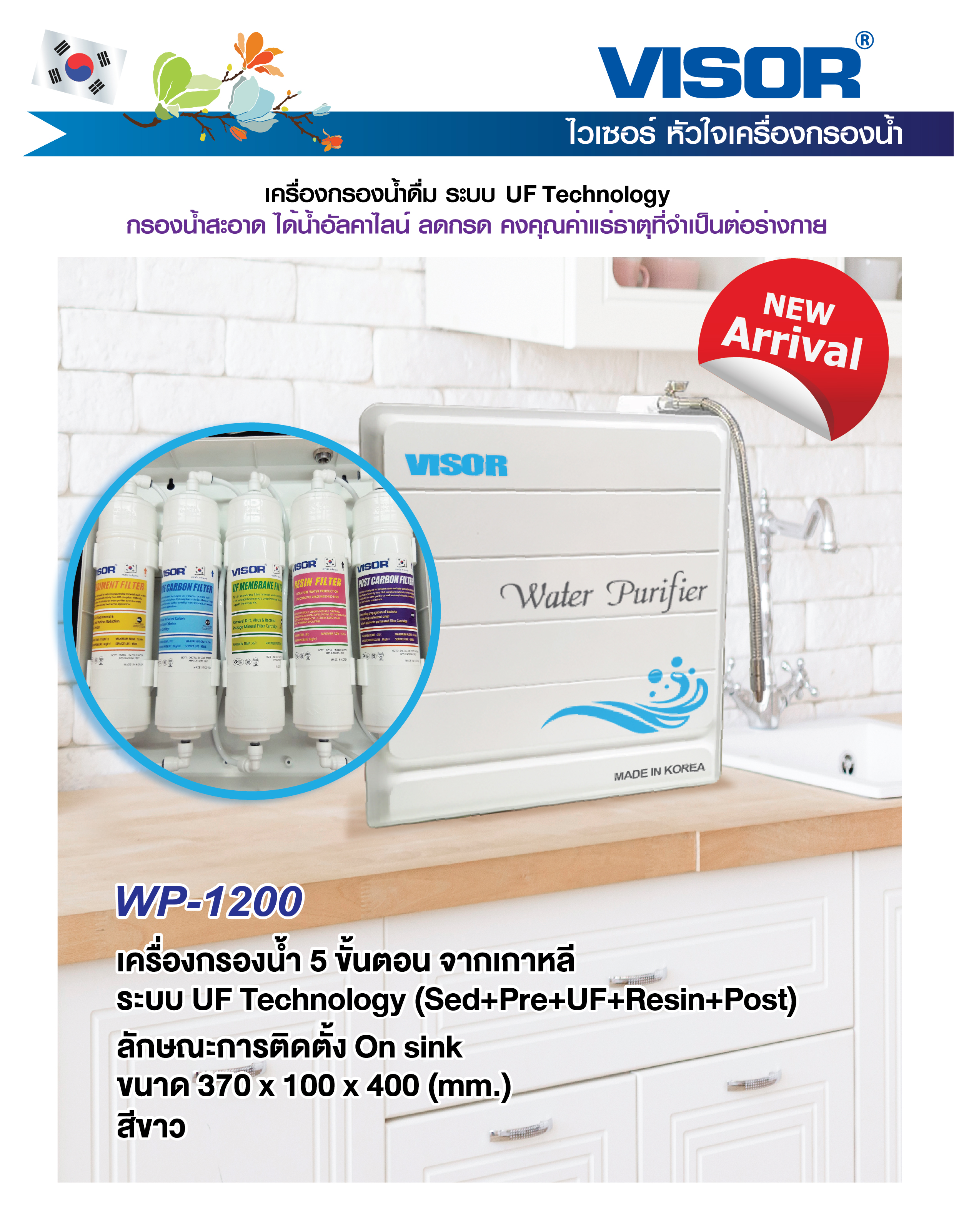 เครื่องกรองน้ำ VISOR ระบบ UF Technology 5 ขั้นตอนจาก น้ำเข้าจากเกาหลี