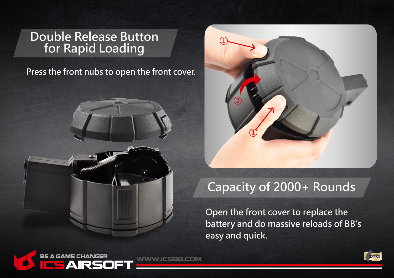 MC-239 ICS ELECTRIC DRUM MAGAZINE-BK (INCL. M4 MAGAZINE ADAPTOR) ความจุ 2,000 นัด