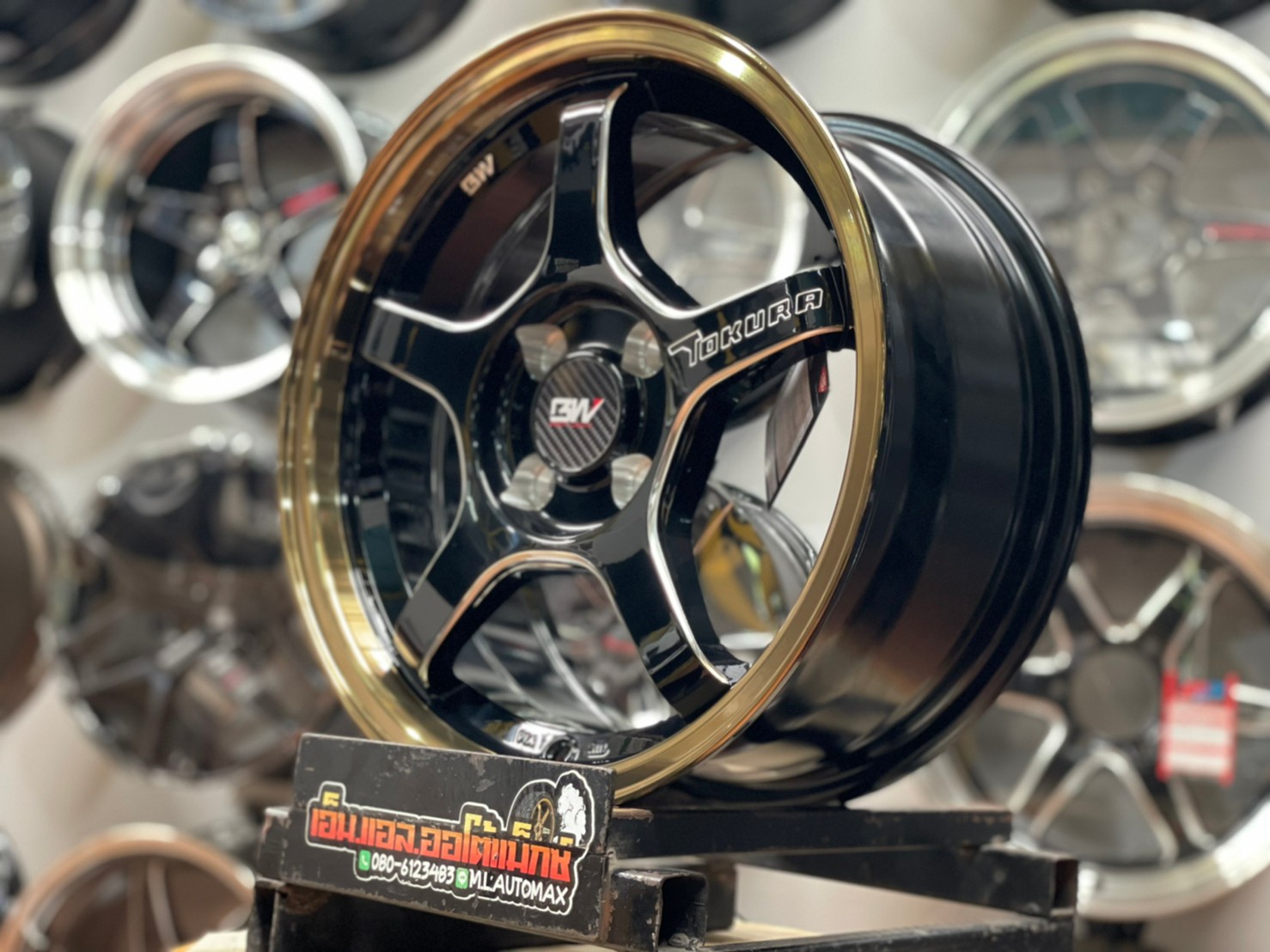ล้อแม็กซ์ขอบ15 Brightwheels BW-57 ขอบ15 กว้าง7 ออฟ35 4รู100 สีดำขอบไดร์ทอง(LP/B MG)