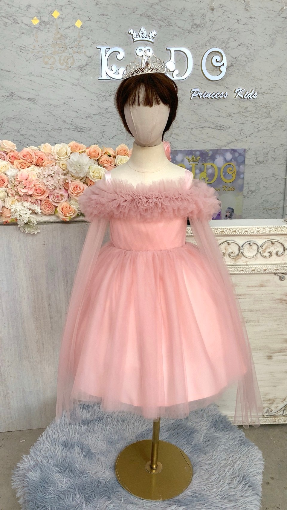 ชุดราตรีเด็ก*หน้าร้านอยู่รัชดา ลองได้ถ่ายรูปจากของจริง*W19038สีชมพู แบบเก๋มากๆค่า