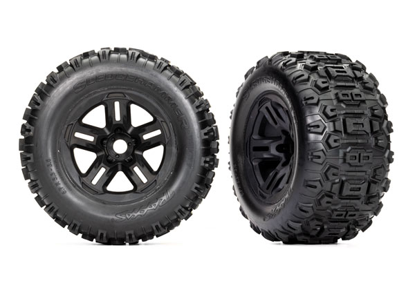 9672 Tires and wheels, assembled, glued (3.8' black wheels, Sledgehammer® tires, foam inserts) (2)