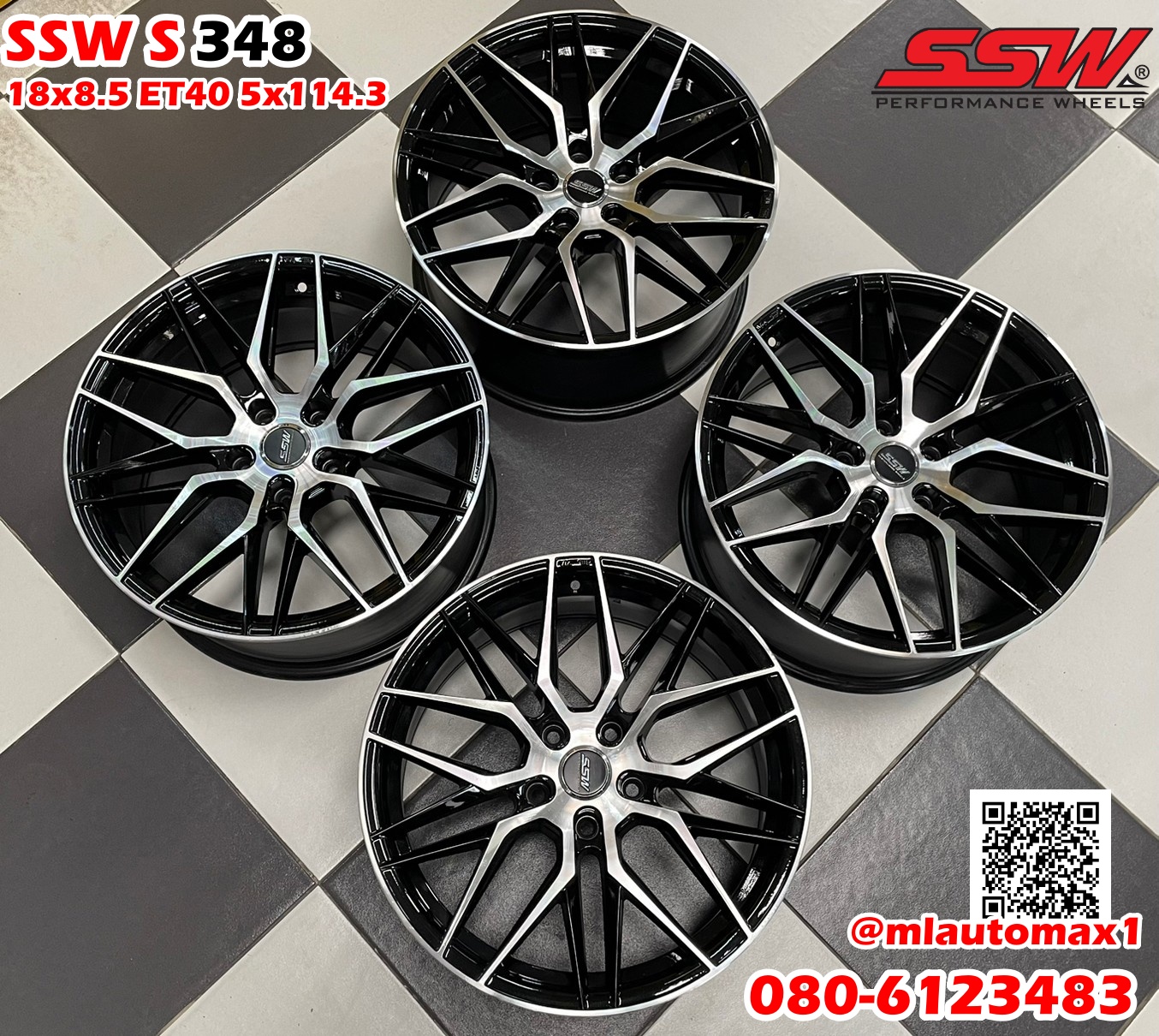 ล้อแม็กซ์ขอบ18 SSW 348 กว้าง8.5 5รู114 สีดำขอบเงา ล้อมือสองสภาพสวย พร้อมใช้งาน