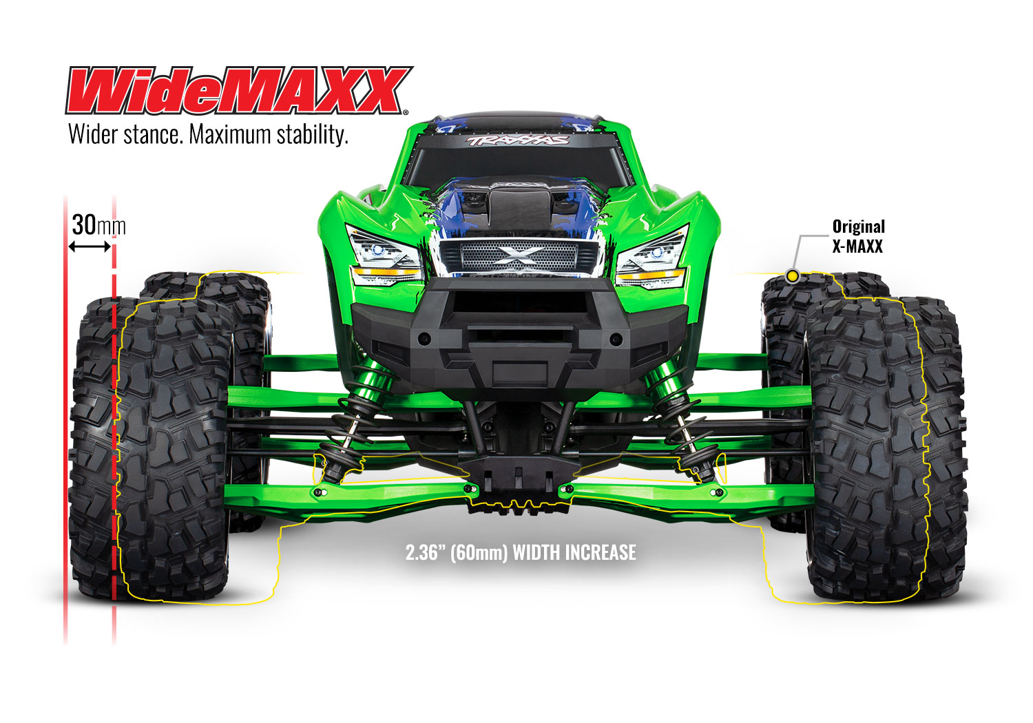 7895G Suspension kit, X-Maxx® WideMaxx®, green (includes front & rear suspension arms, front toe links, driveshafts, shock springs)