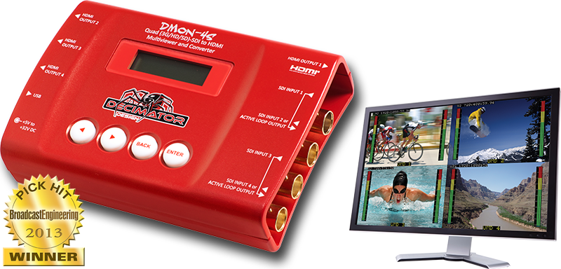DECIMATOR DMON-4S 4 x (3G/HD/SD)-SDI to HDMI Converters with 1 to 4 MultiViewer