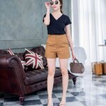 กางเกงขาสั้นผู้หญิง เอวสูง 1 ตะขอหน้า ซิปหน้า ผ้าดับเบิ้ล ผ้าดี ผ้ายืด สวยน่ารัก