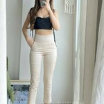 กางเกงขายาวผู้หญิงเอวสูง 8 ส่วน ซิปข้าง ขอบหนา 3 นิ้ว ผ้าดับเบิ้ลซาติน ยืด หนา นิ่ม สวย น่ารัก