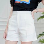 กางเกงขาสั้นผู้หญิง ตีเกร็ด เอวสูง ตะขอ ซิปหน้า ผ้าดับเบิ้ล ผ้าดี ผ้ายืด สวยน่ารัก