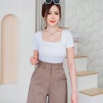 กางเกงขาสั้น เอวสูง รุ่น มีนพิชชา กระดุมหน้า งานซิปหน้า ผ้าดับเบิ้ล
