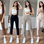 กางเกงขายาวผู้หญิงเอวสูง 7 ส่วน กระดุม เอววี ผ้าดับเบิ้ล ยืด นิ่ม สวมใส่สบายมาก