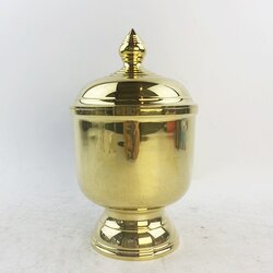 โถน้ำมนต์ ปากกว้าง 5 นิ้ว ทองเหลืองไทยฝาจุก ผิวเรียบ ขัดเงา