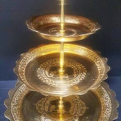 ถาดขนมสามชั้น ทองเหลืองหล่อหนาตอกลายช้างทรงเครื่อง Permium & Luxury