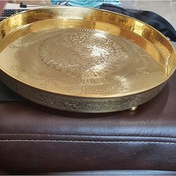 ถาดทองเหลืองหล่อหนาพิเศษ 10 นิ้ว ขอบตั้งตอกลาย