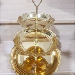 ถาดขนมสามชั้น ทองเหลืองหล่อหนา ผิวเรียบ