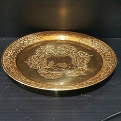  ถาดทองเหลือง 10.5 นิ้ว หล่อหนาตอกลายช้างกลางใบโพธิ์ 